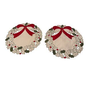 2 VTG Wreath Rhapsody Christmas cut out wreath Placemats holiday table top NoS